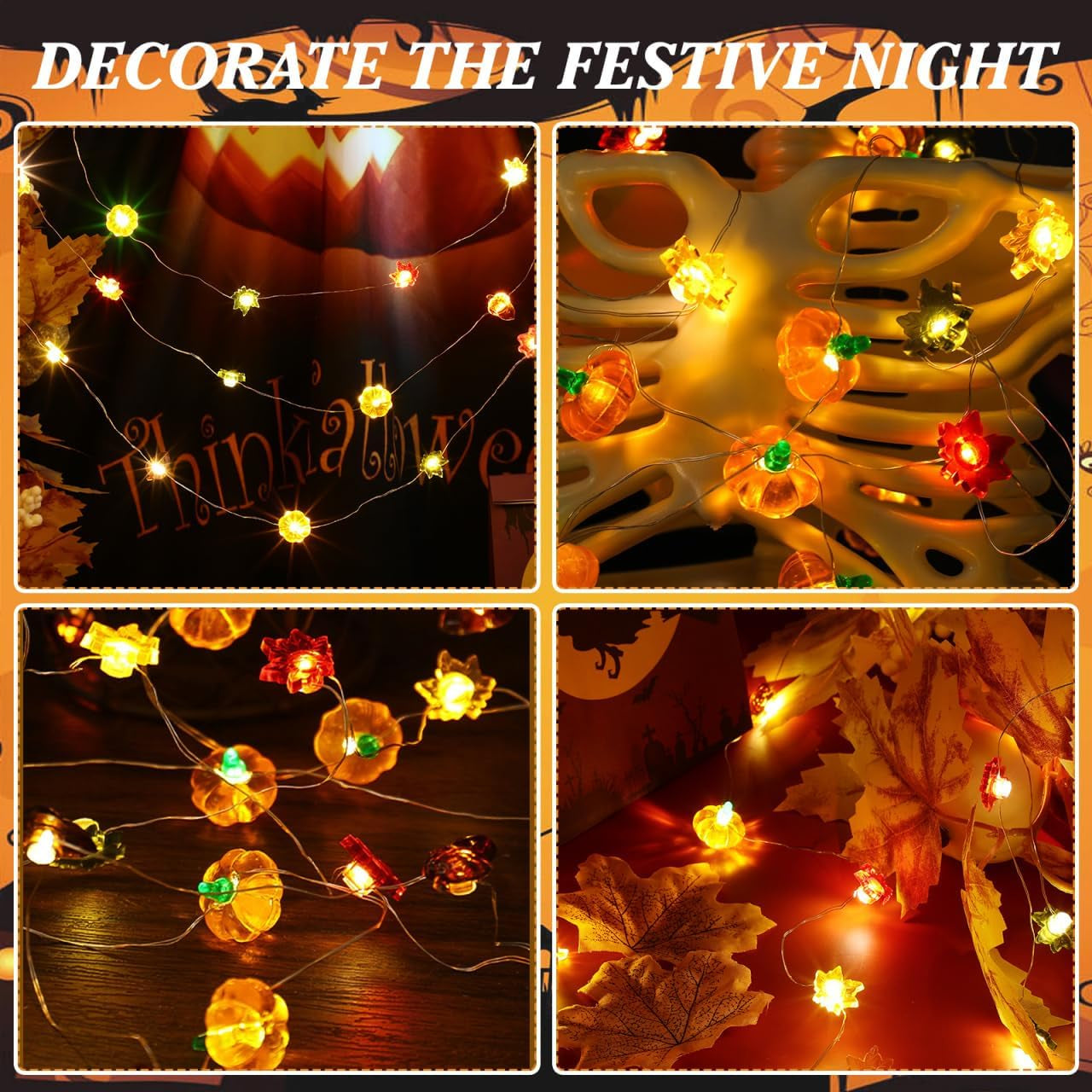 30 LED Thanksgiving String Lights: 3M/9.84Ft Pumpkin String Lights for Decor - Maple Leaf Harvest Decorations for Home Window Front Porch Decor Party Indoor Outdoor