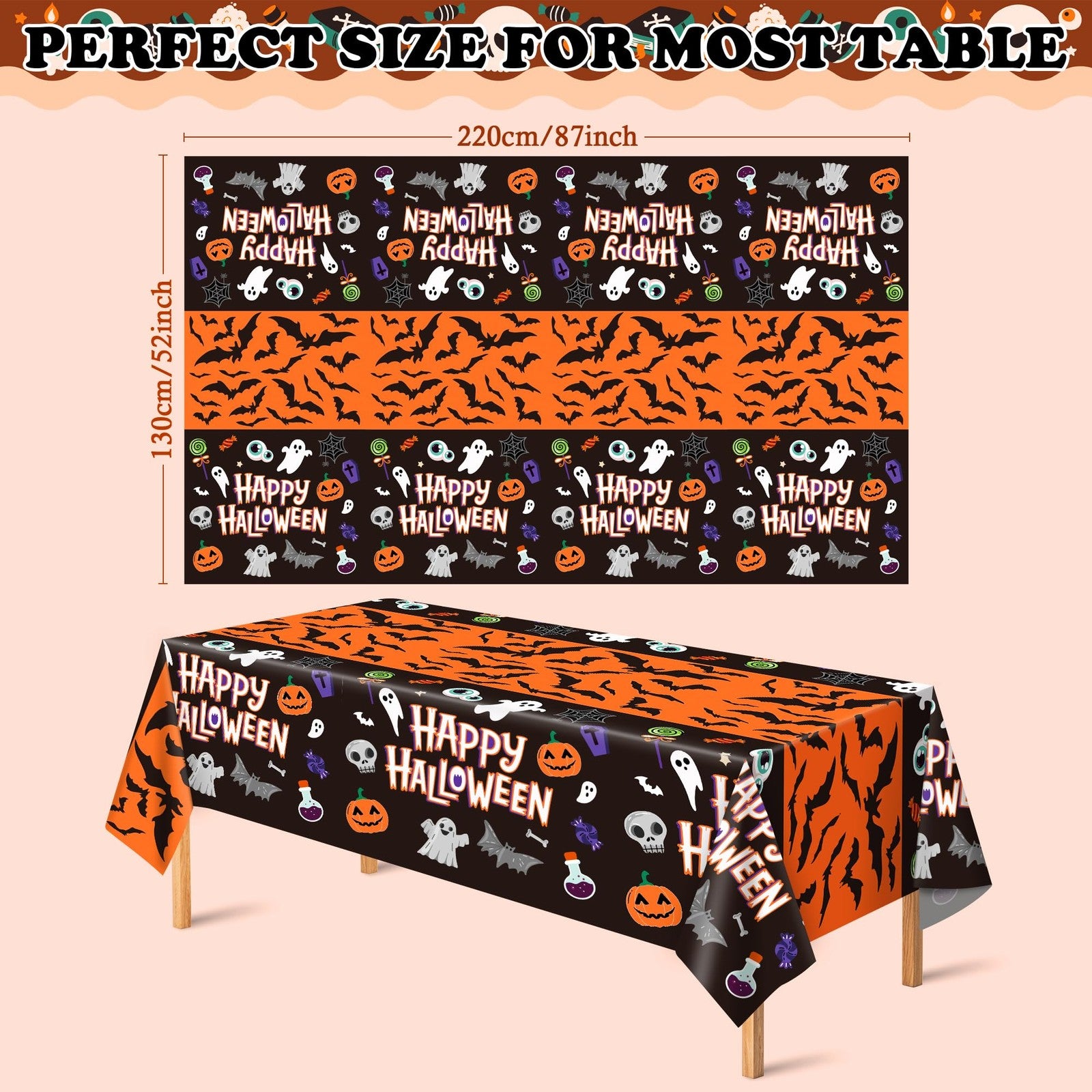 Halloween Decorations 2 Pack Plastic Tablecloth for Halloween Party Decorations