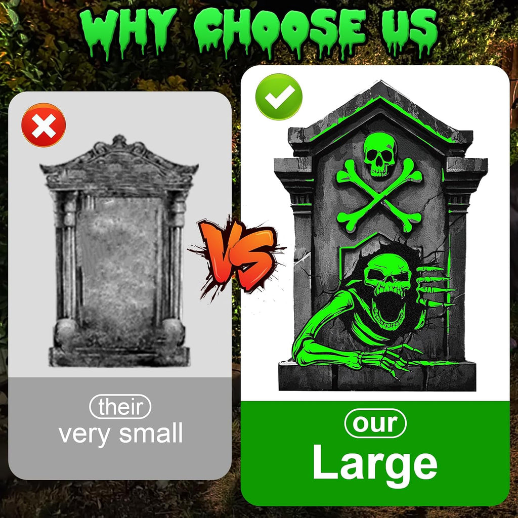 25.2In Halloween Tombstones Outdoor Decor Glow in the Dark - 5PCS Tombstones for Graves Halloween Gravestones Decorations, Spooky Halloweens Decorations Yard Signs for Graveyard Haunted House