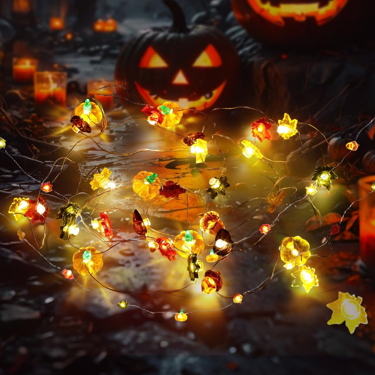 30 LED Thanksgiving String Lights: 3M/9.84Ft Pumpkin String Lights for Decor - Maple Leaf Harvest Decorations for Home Window Front Porch Decor Party Indoor Outdoor