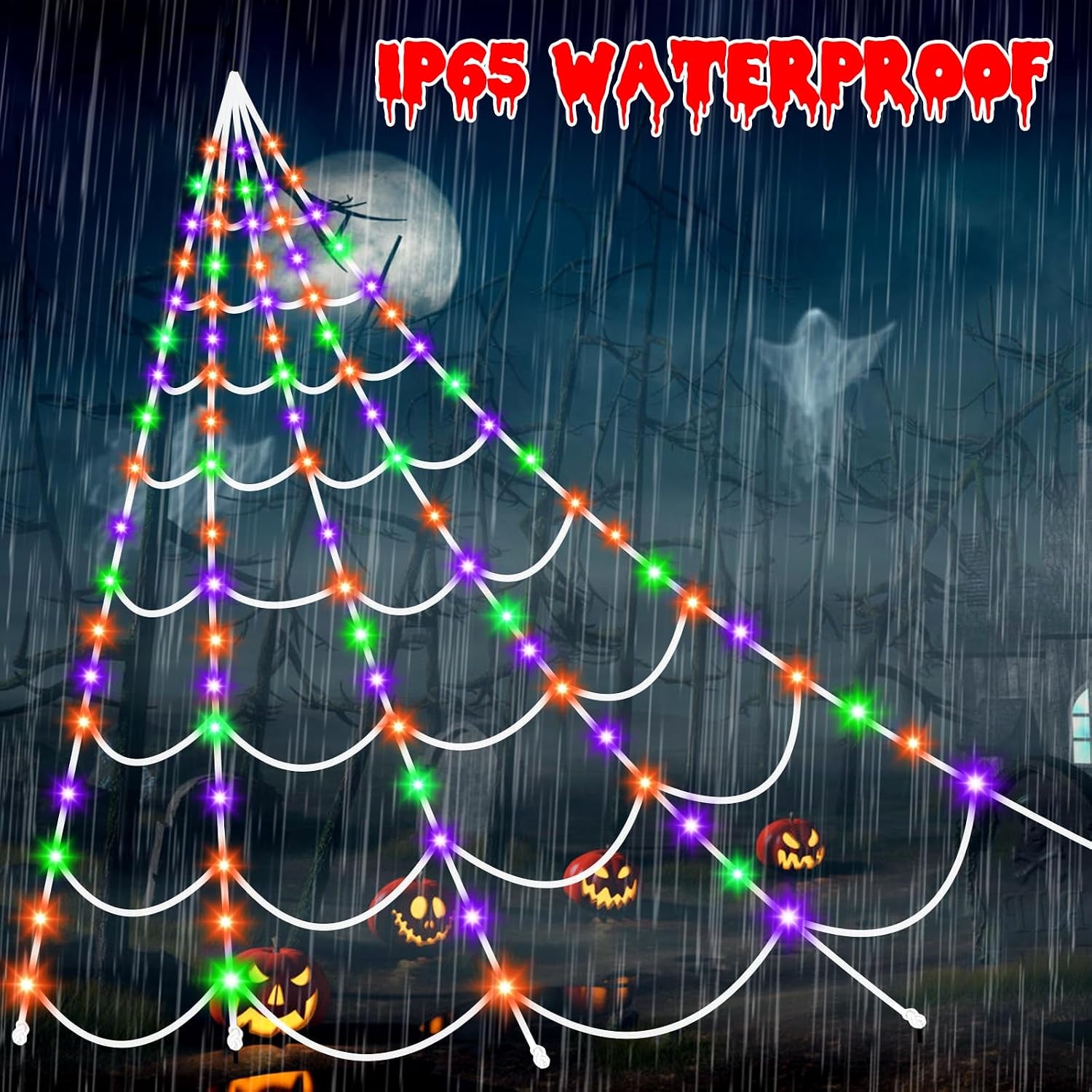 Halloween Decorations Outdoor Spider Webs: 17.4Ft Light up Spider Web Decor