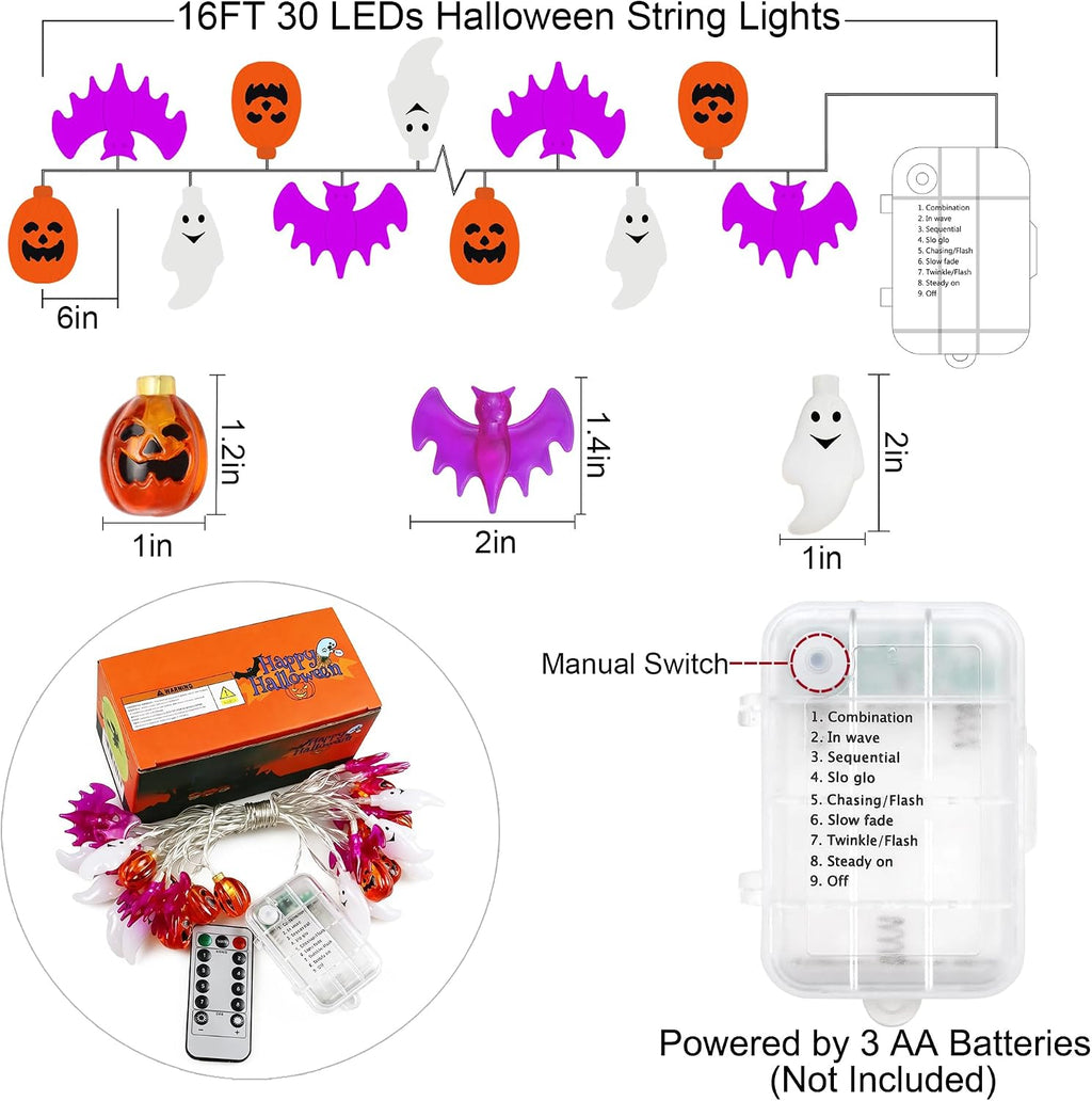 Halloween Lights Decor 16 Ft 30 LED Battery Operated String Light