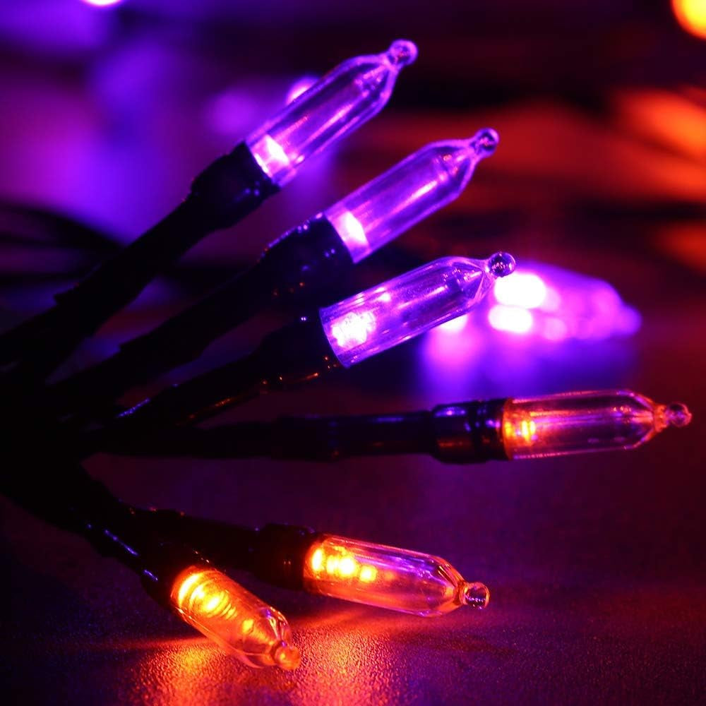 Orange Purple Halloween Lights Indoor, 2 Pack Total 66Ft 200 LED Battery Halloween Light with 8 Mode, Timer, Waterproof Battery Operated String Lights for Home Tree Wreaths Party Holiday Decor