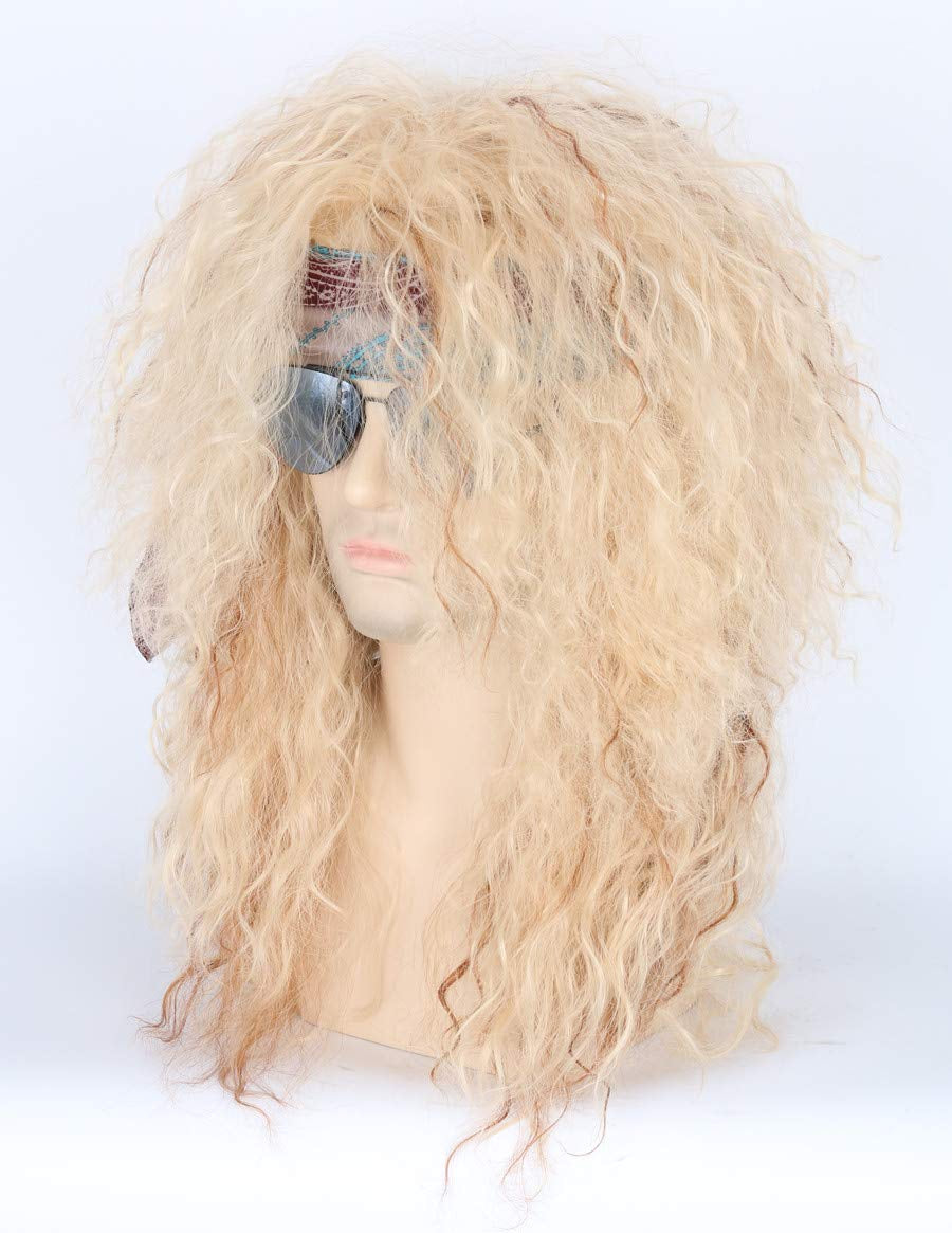 Men Women Blonde 80S Wigs Long Curly Rocker Disco Halloween Costume Mullet Wig