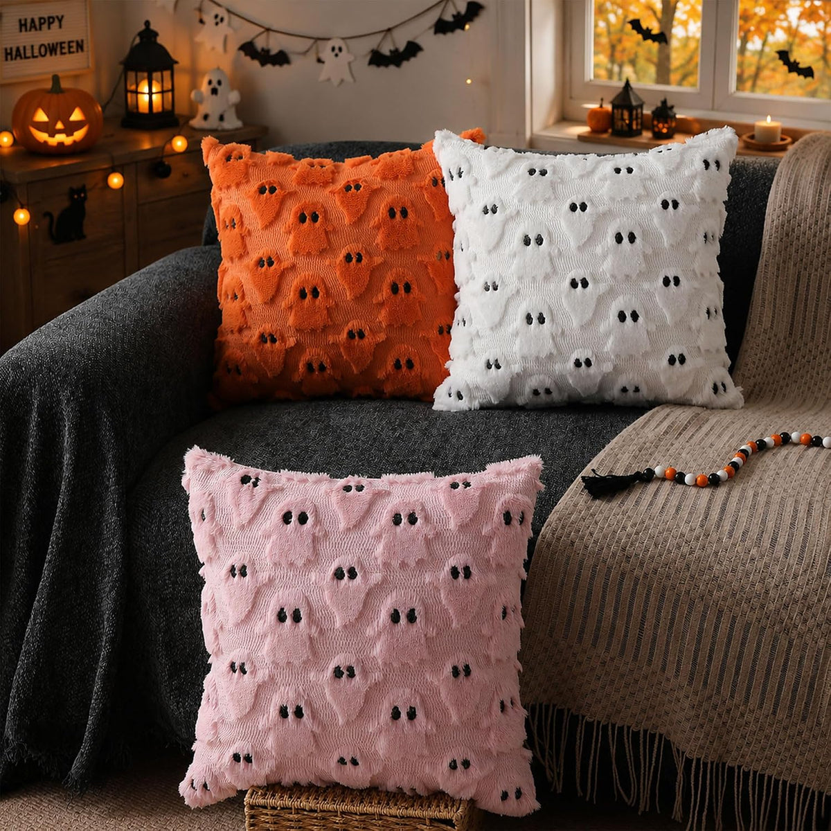 Halloween Pillow Covers 16X16 Inch 2Pcs White Ghost Halloween Decor