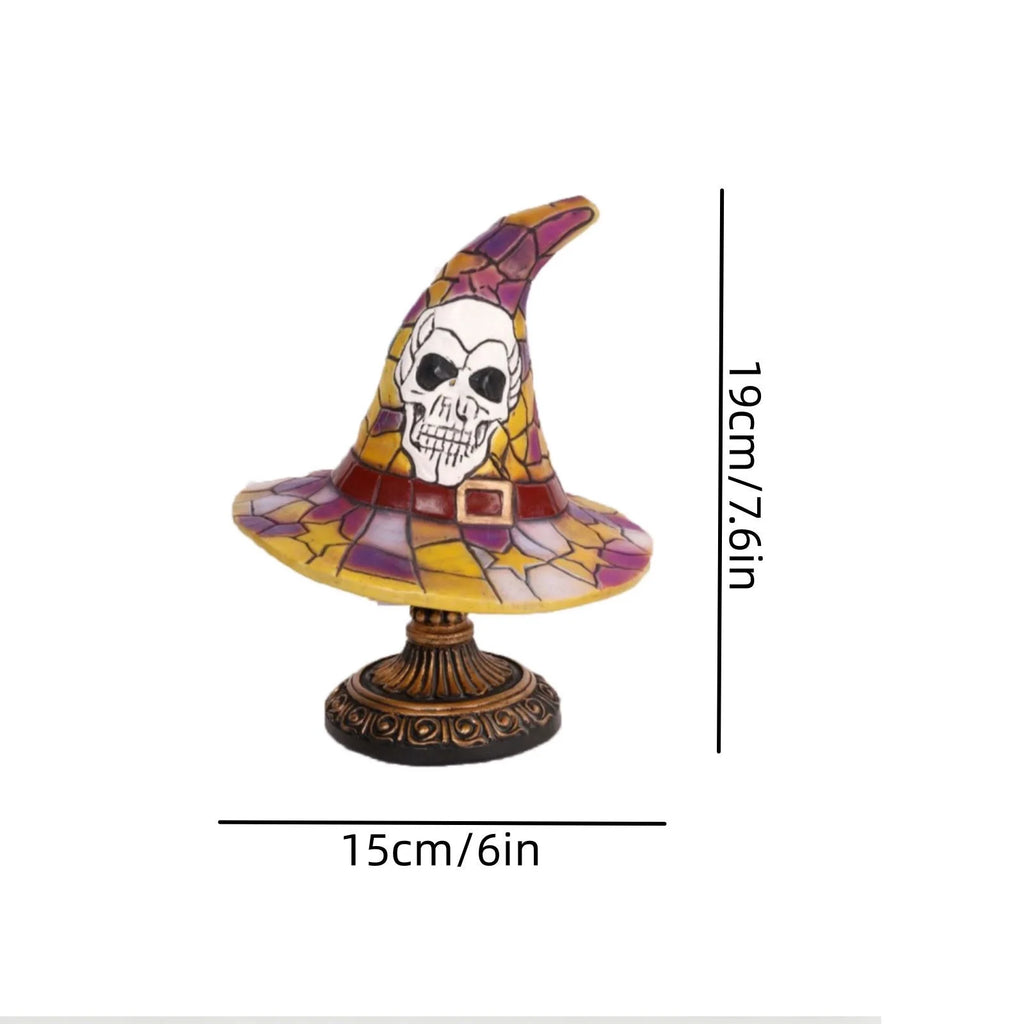 Halloween Witch Hat Table Lamp, Stained Glass Style Jack O Lantern Night Light Ghost Decor Skull Nightlight for Indoor Home Office Table Mantel Shelf Party Supply