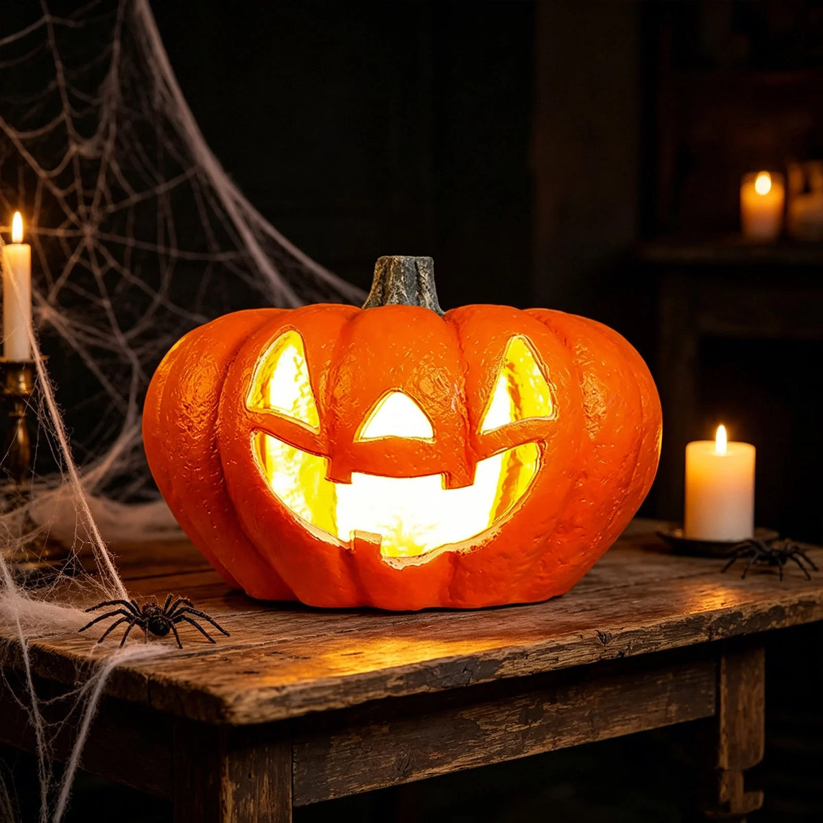 Dengmore 2026 Upgraded 8Inch Warm Light Pumpkin Lantern Scene Layout Halloween Decorations Light up Pumpkin 3D Fall Pumpkin Battery Operated Orange