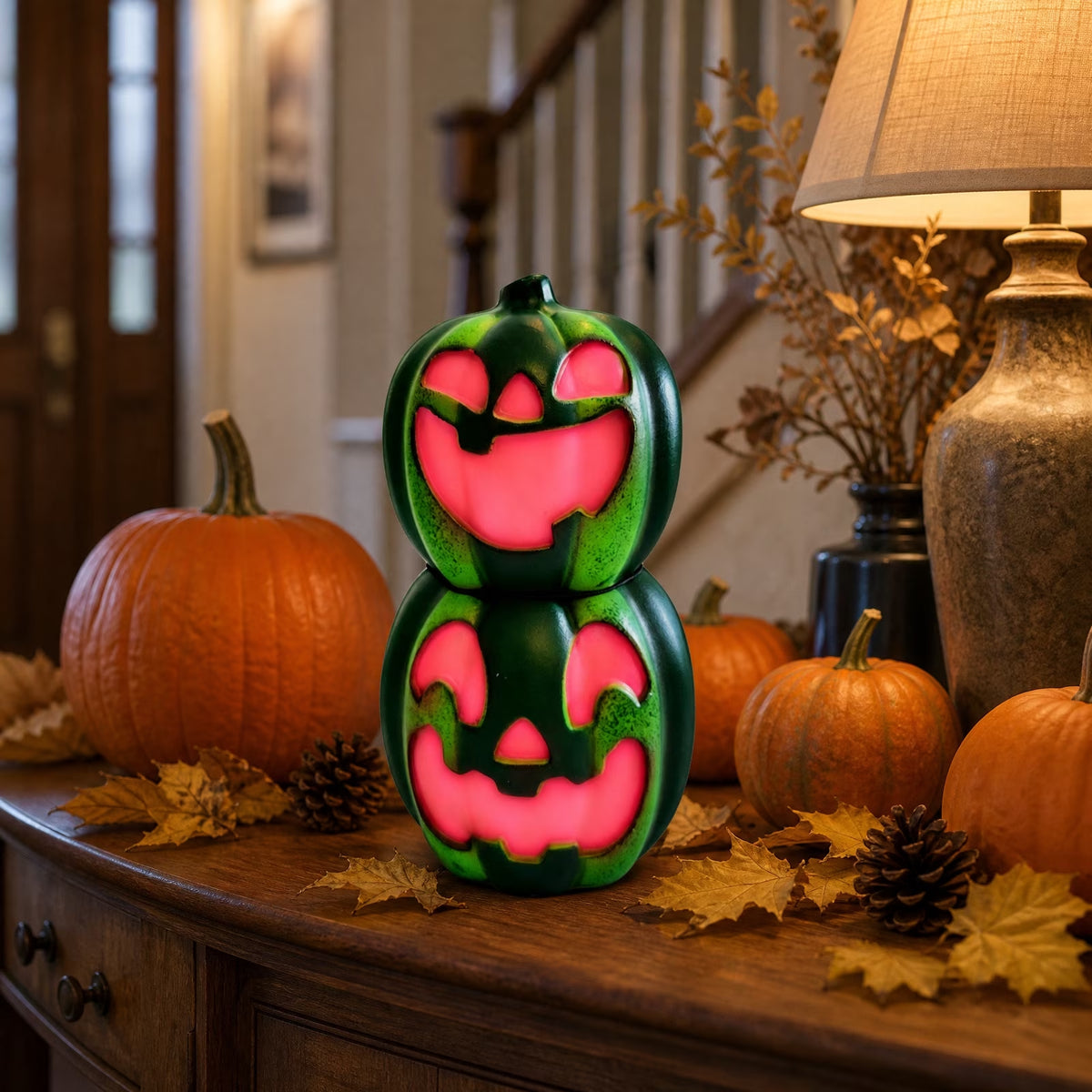 Dengmore 2026 Upgraded 8Inch Warm Light Pumpkin Lantern Scene Layout Halloween Decorations Light up Pumpkin 3D Fall Pumpkin Battery Operated Orange