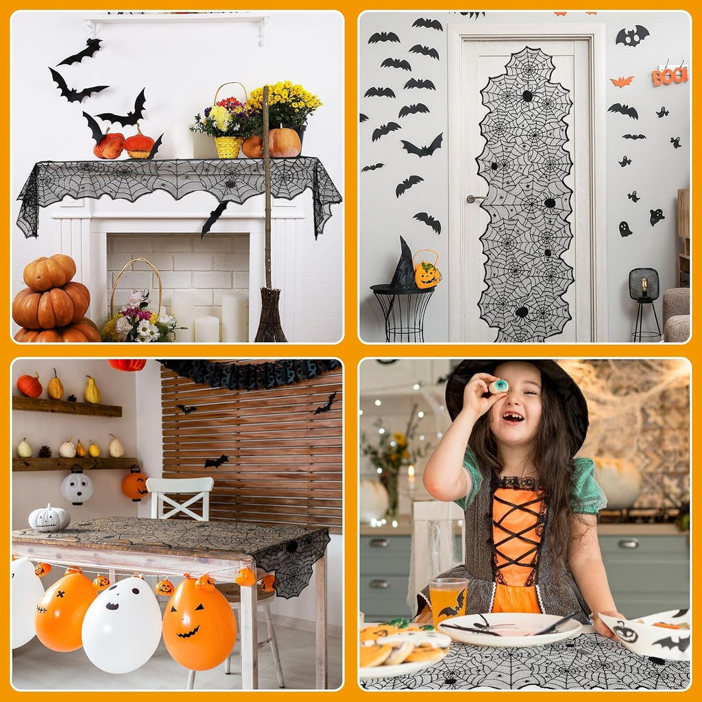 Halloween Decorations Table Runner with Black Lace Spider Web 18 X 72 Inch