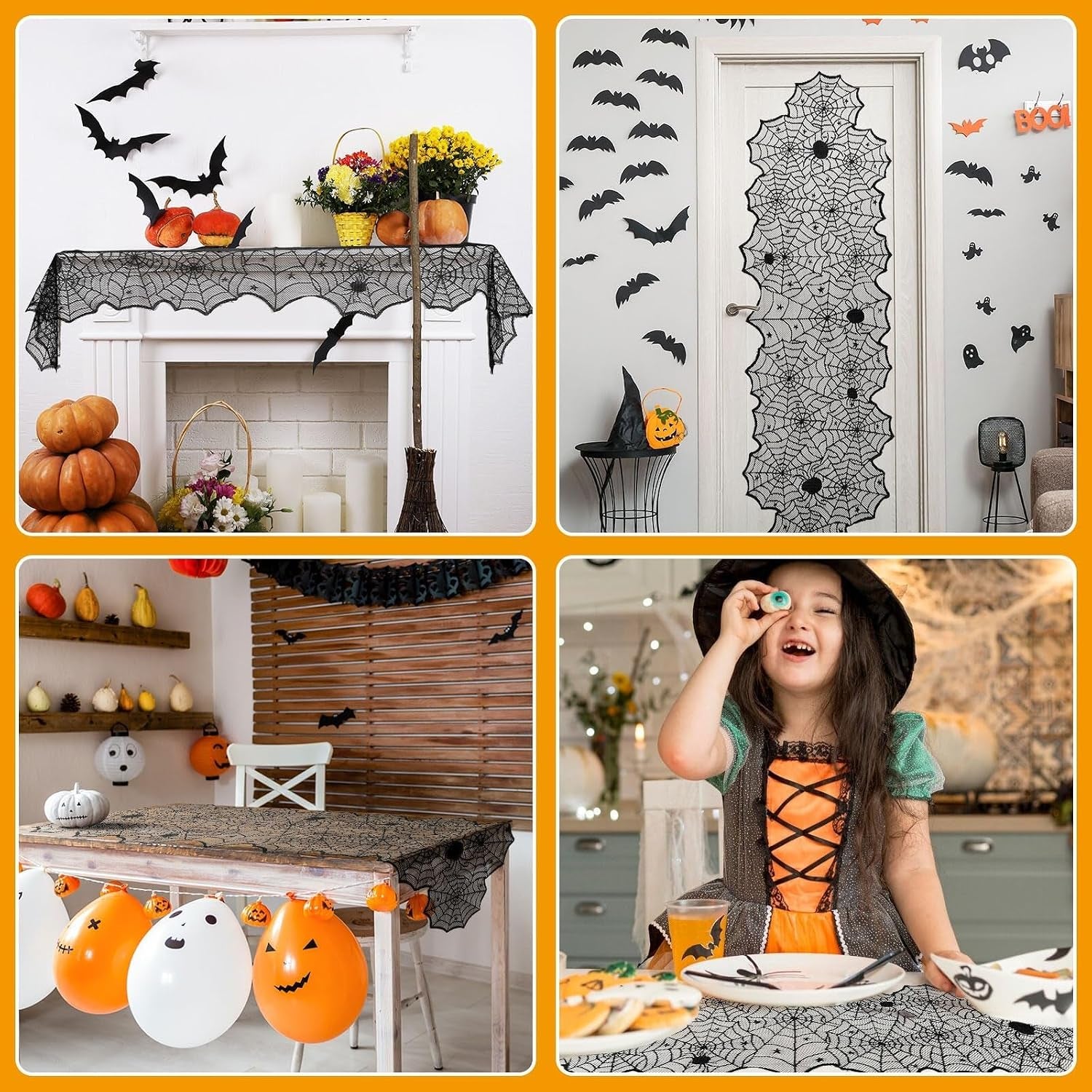 Halloween Decorations Table Runner with Black Lace Spider Web 18 X 72 Inch