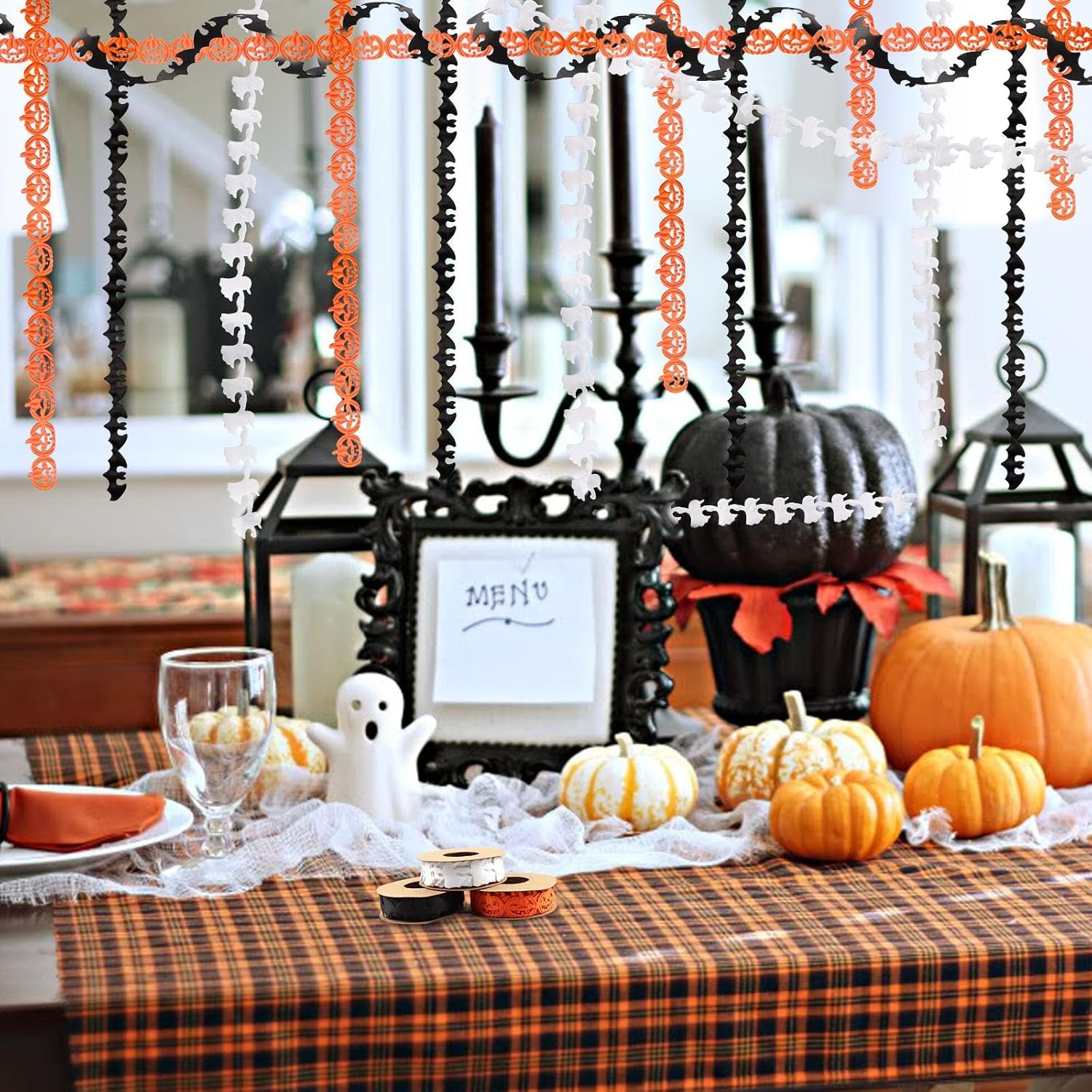 3 Rolls 15 Yards Halloween Ribbons, Black White Orange Halloween Ribbons Pumpkin Bat Ghost Shape Craft Ribbons Trim Embellishment for Gift Wrapping Halloween Party Decoration