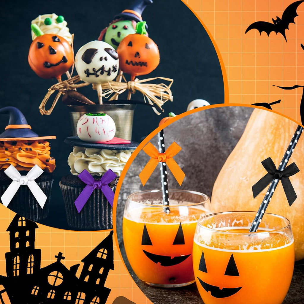 300 Pcs Halloween Mini Bows for Crafts, Cute Color
