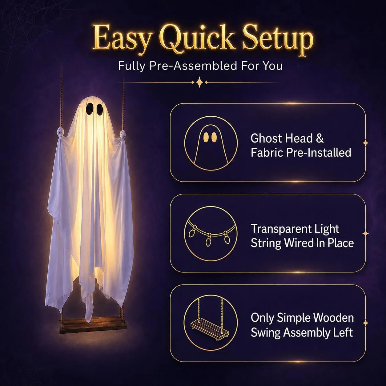 Clearance Early Halloween Decorations Outdoor - 5 FT Large Hanging Swing Ghost Halloween Decor, Spooky Cute Ghosts Decorations for Front Porch Yard Tree(Without Remote Control)