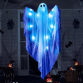 Ayieyill Halloween Ghost Decor with Blue LED Light, 47” Light up Hanging Ghost Halloween Yard Porch Decorations Outdoor