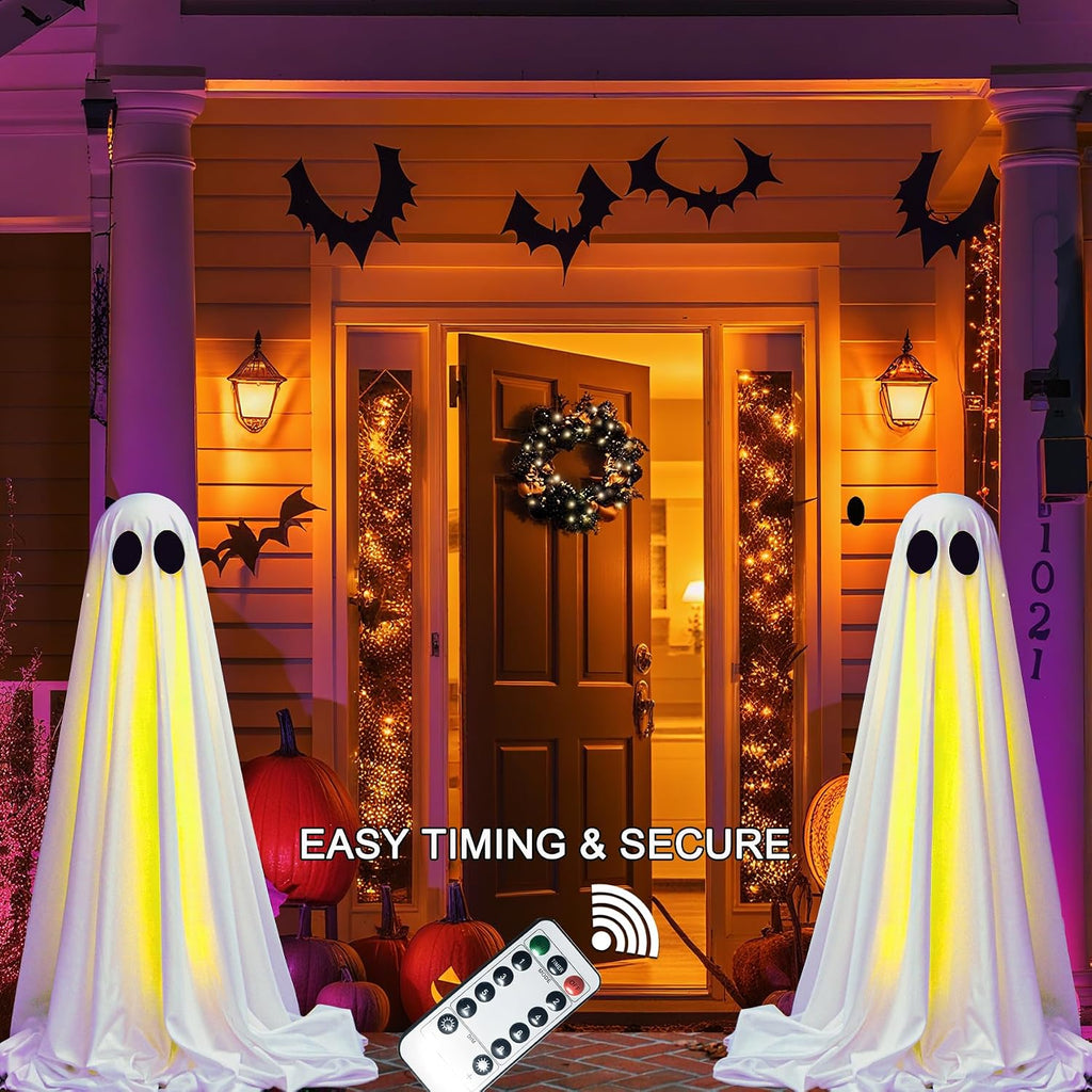 2Packs Halloween Decorations Outdoor,Halloweens Party Decoration Indoor,Light up Spooky Ghost with Remote Control String Lights,Halloween-Ghost for Yards Porches Gardens Lawn