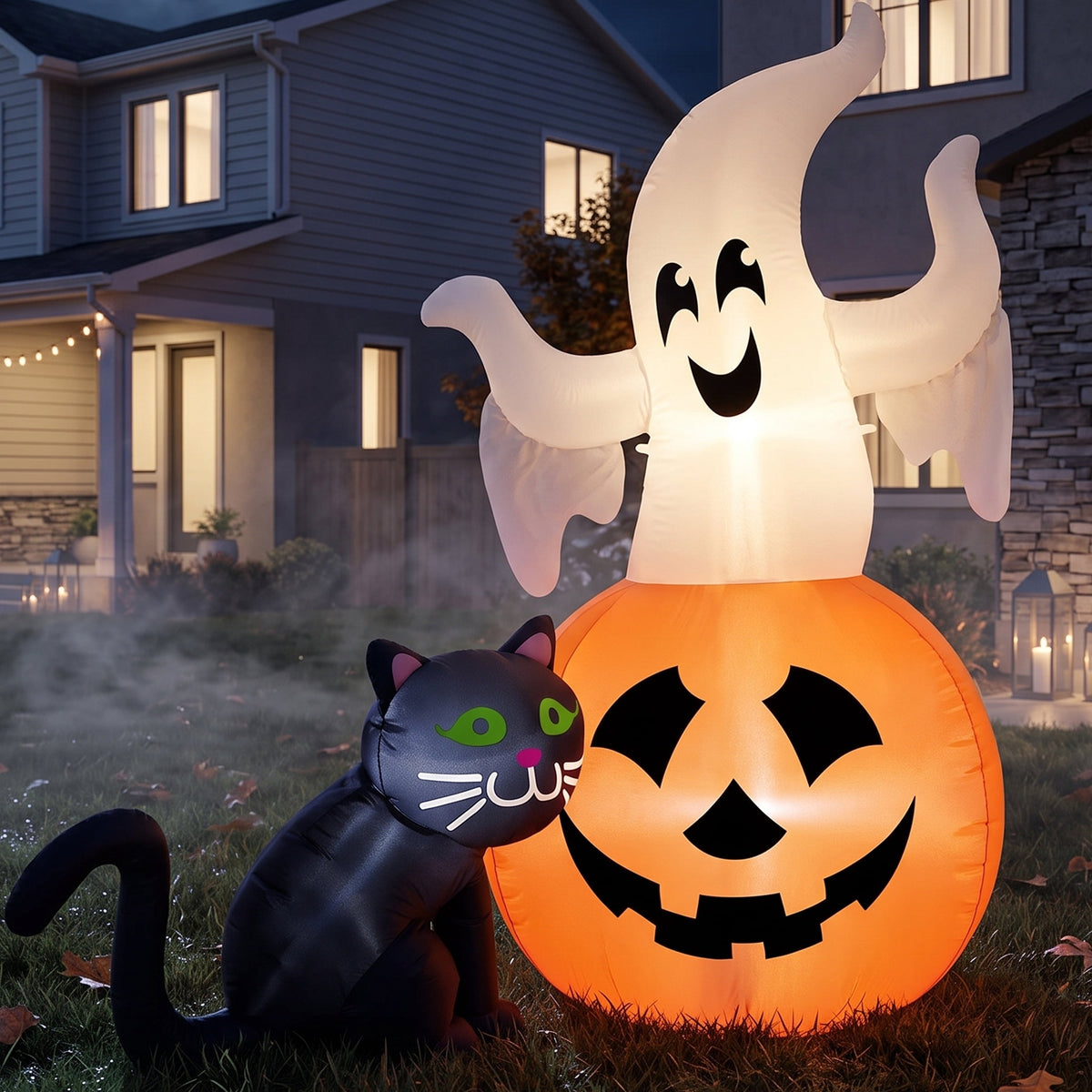 Joyfy 6 Ft Halloween Inflatable Ghost Walking Dog,Cute White Blow up Decor with LED Lights,Outdoor Yard Decoration for Garden,Lawn,Party