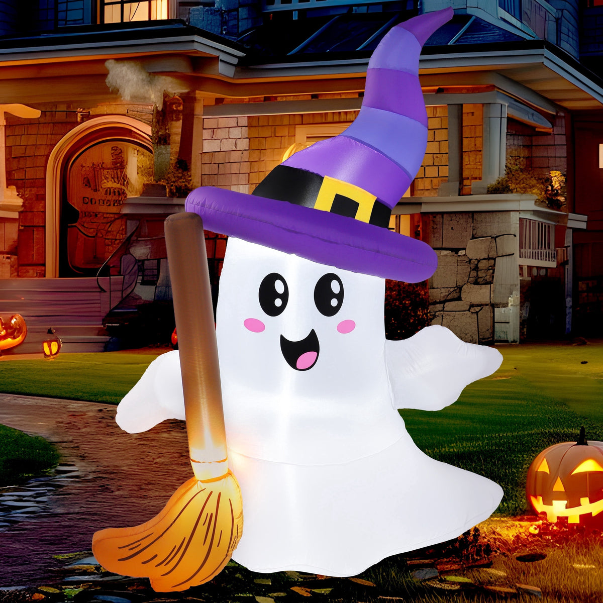 Joyfy 6 Ft Halloween Inflatable Ghost Walking Dog,Cute White Blow up Decor with LED Lights,Outdoor Yard Decoration for Garden,Lawn,Party