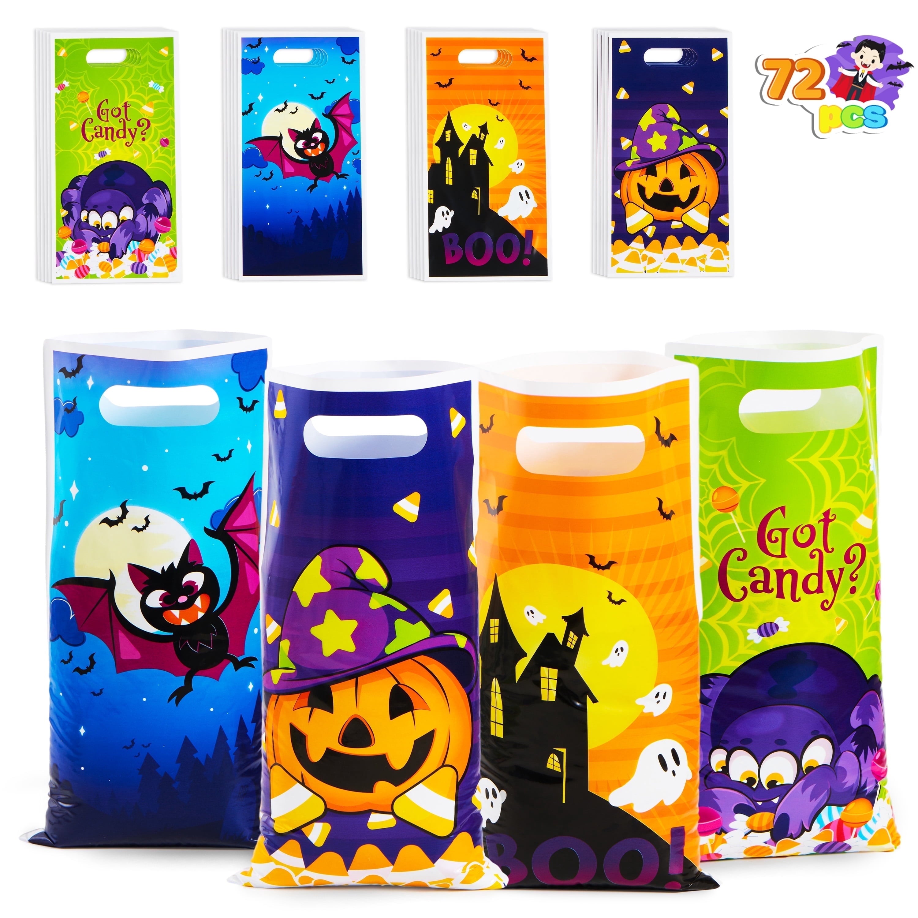 Joyfy 72 Pcs Halloween Trick or Treat Bags Large Halloween Treat Bags for Kids,Halloween Plastics Pumpkins Bags Orange Treat Bags Gift Bags