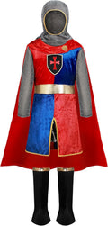 Kids Halloween Costume, Medieval Knight Outfit for Boys, Renaissance Knight Costumes for Halloween Role Play Parties, Red and Blue (Medium(8-10 Yrs))