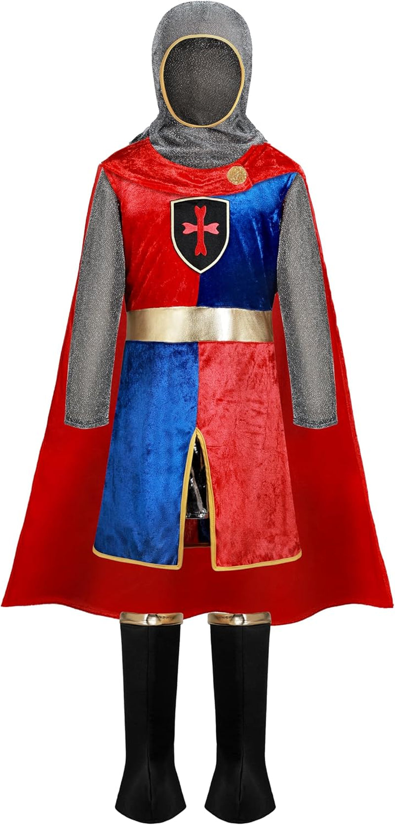 Kids Halloween Costume, Medieval Knight Outfit for Boys, Renaissance Knight Costumes for Halloween Role Play Parties, Red and Blue (Medium(8-10 Yrs))