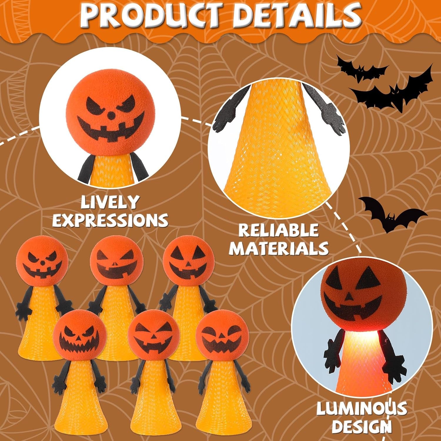 24PCS Halloween Light up Jumping Popper Pumpkin Spring Launchers with Flashing LED Halloween Party Favors for Halloween Bouncy Novelty for Goodie Bag Fillers