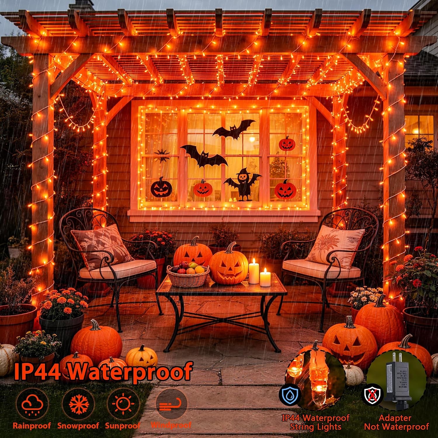 400 LED Orange Lights for Halloween Decor, Plug in with Remote