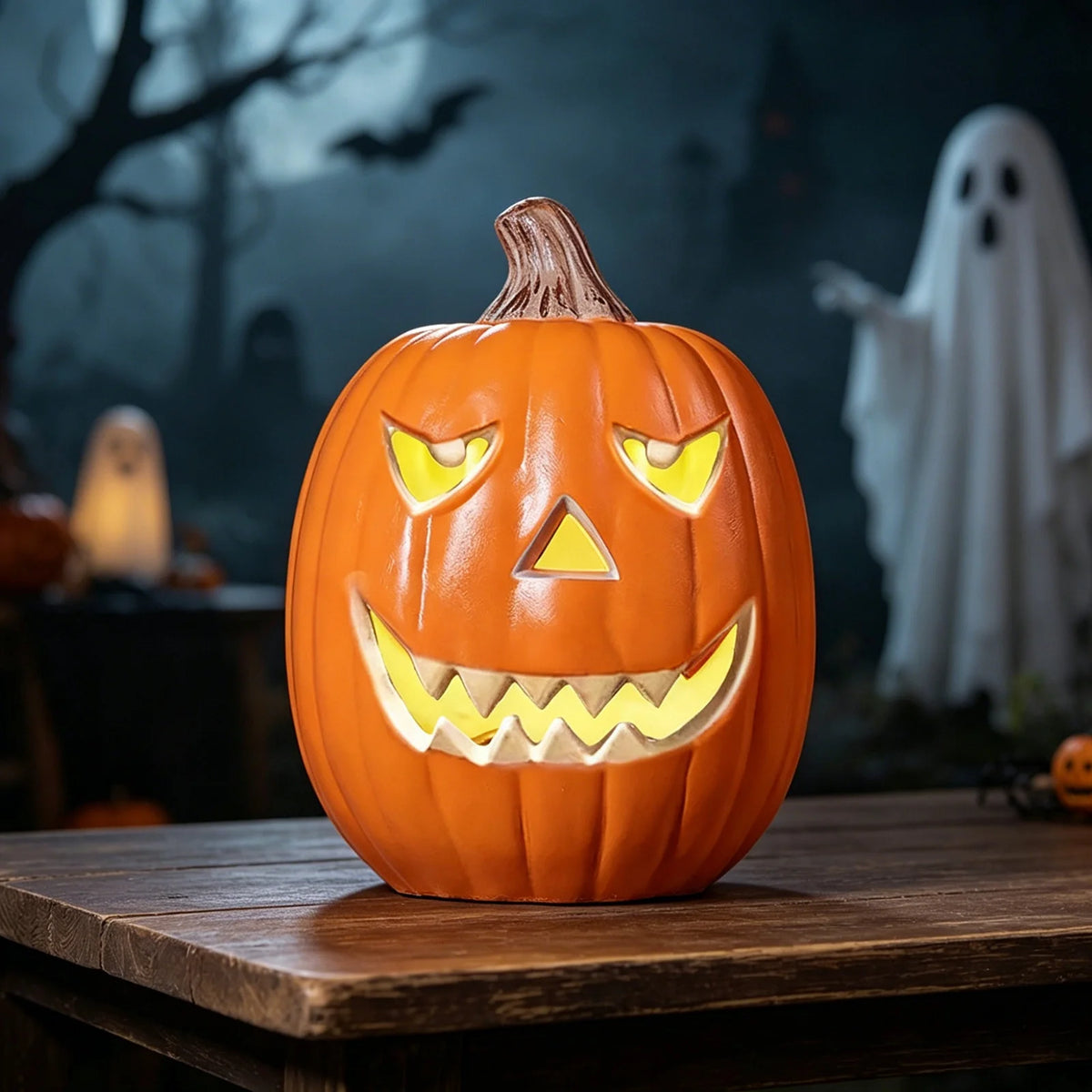 Dengmore 2026 Upgraded 8Inch Warm Light Pumpkin Lantern Scene Layout Halloween Decorations Light up Pumpkin 3D Fall Pumpkin Battery Operated Orange