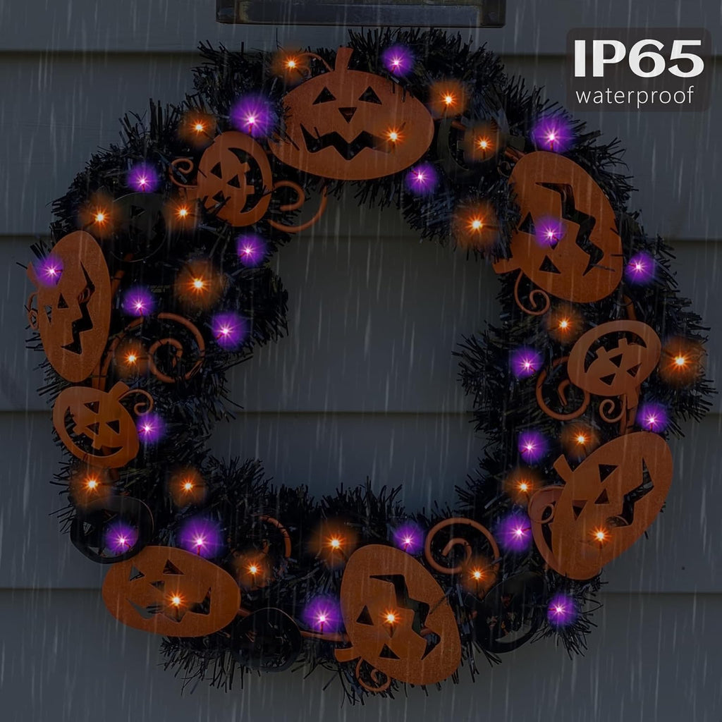 2 Pack Solar Halloween Lights,78Ft 200LED Orange & Purple Halloween Lights,Solar Light Outdoor with 8 Modes Waterproof for Bedroo Patio Garden Party Yard Decoration