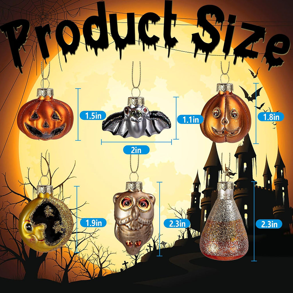 6 Pcs Halloween Glass Blown Hanging Ornaments, Halloween Spooky Tree Decor
