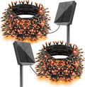 Solar String Lights for Halloween,  Orange Solar String Lights Outdoor 2 Pack Total 400LED 144FT Waterproof, 8 Modes Christmas Light for outside Xmas Tree Patio Yard Garden Festival Decorations