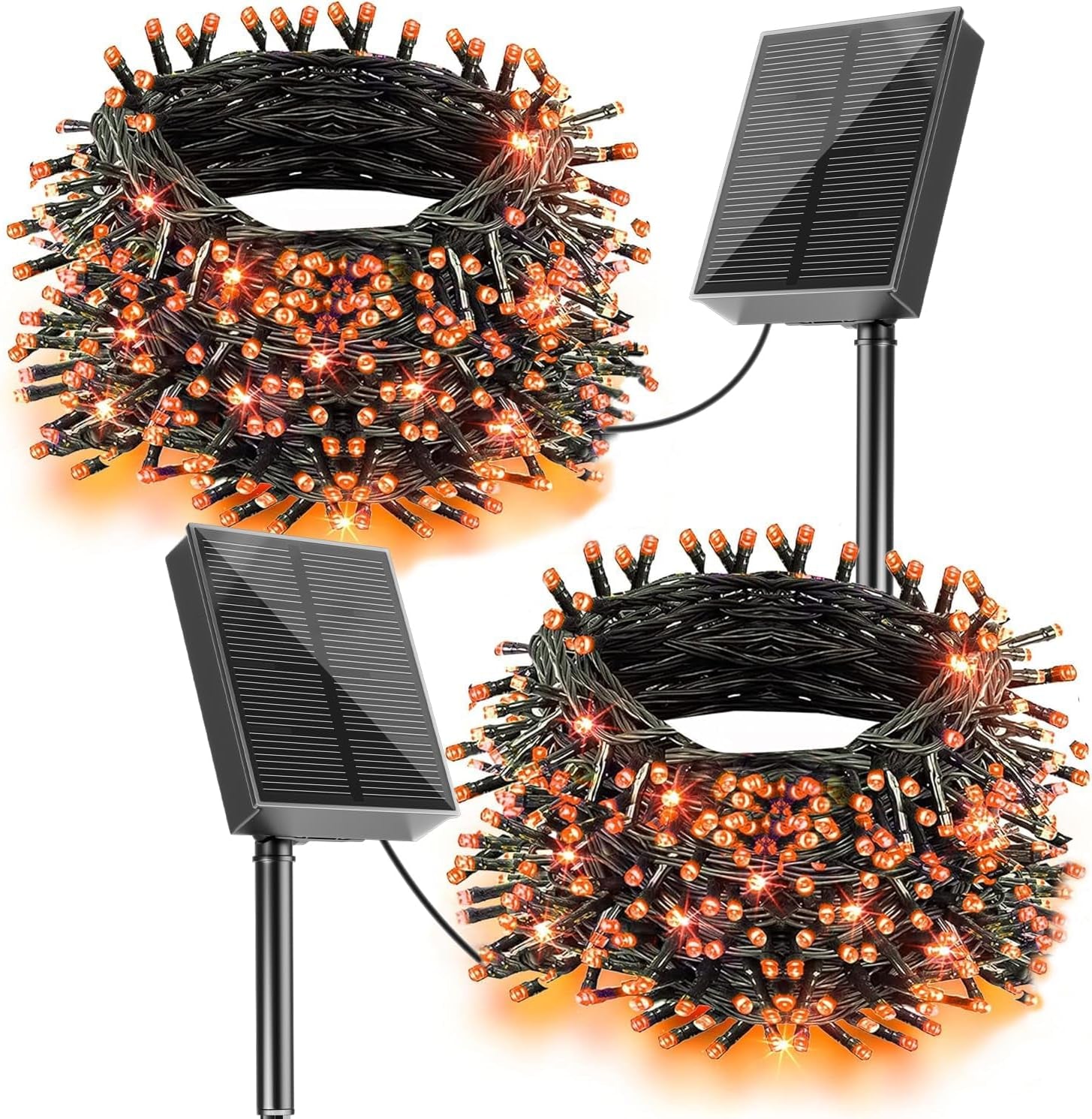 Solar String Lights for Halloween,  Orange Solar String Lights Outdoor 2 Pack Total 400LED 144FT Waterproof, 8 Modes Christmas Light for outside Xmas Tree Patio Yard Garden Festival Decorations