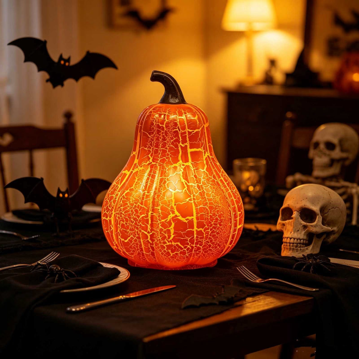 Dengmore 2026 Upgraded 8Inch Warm Light Pumpkin Lantern Scene Layout Halloween Decorations Light up Pumpkin 3D Fall Pumpkin Battery Operated Orange