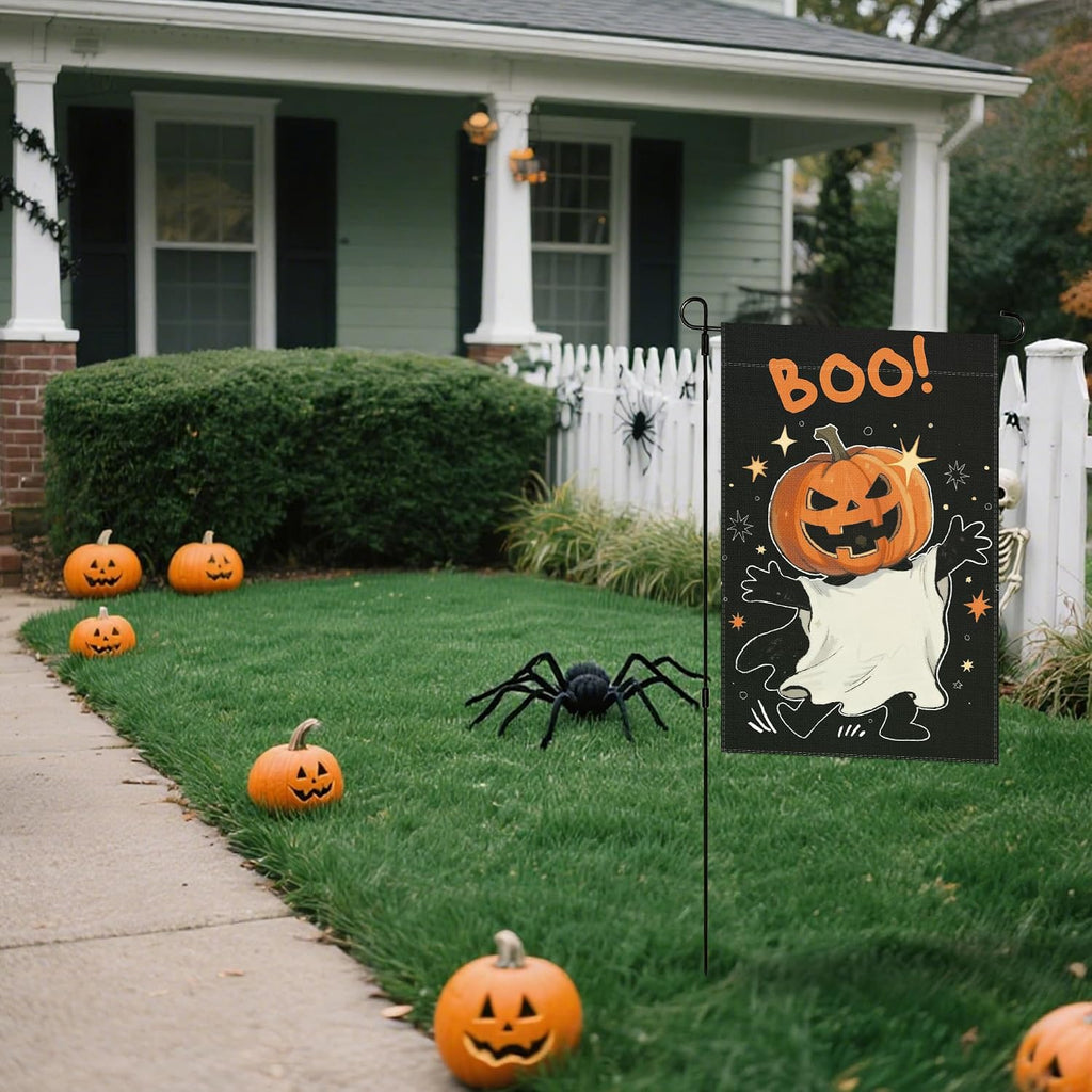Halloween Pumpkin Ghost Garden Flag -12X18" Spooky Seasonal Holiday Flag