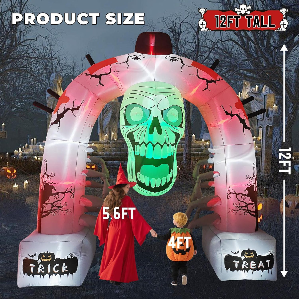 DILANSHOP 12FT Halloween Inflatable Arched Door Giant Scary Skeleton with Built in LED Lights, Spooky Outdoor Decoration for Front Yard Lawn Garden - Halloween Party Holiday Blow up Decor