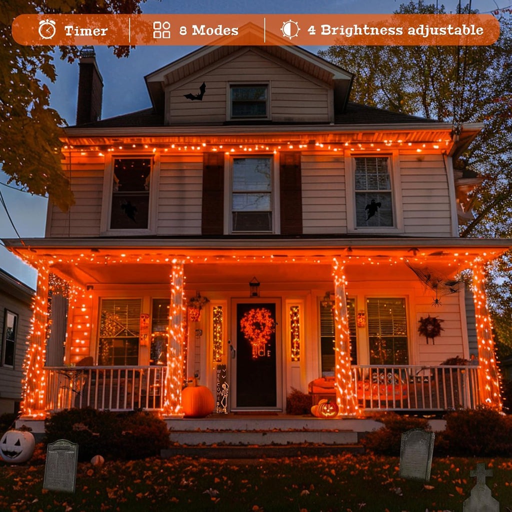 400 LED Orange Lights for Halloween Decor, Plug in with Remote