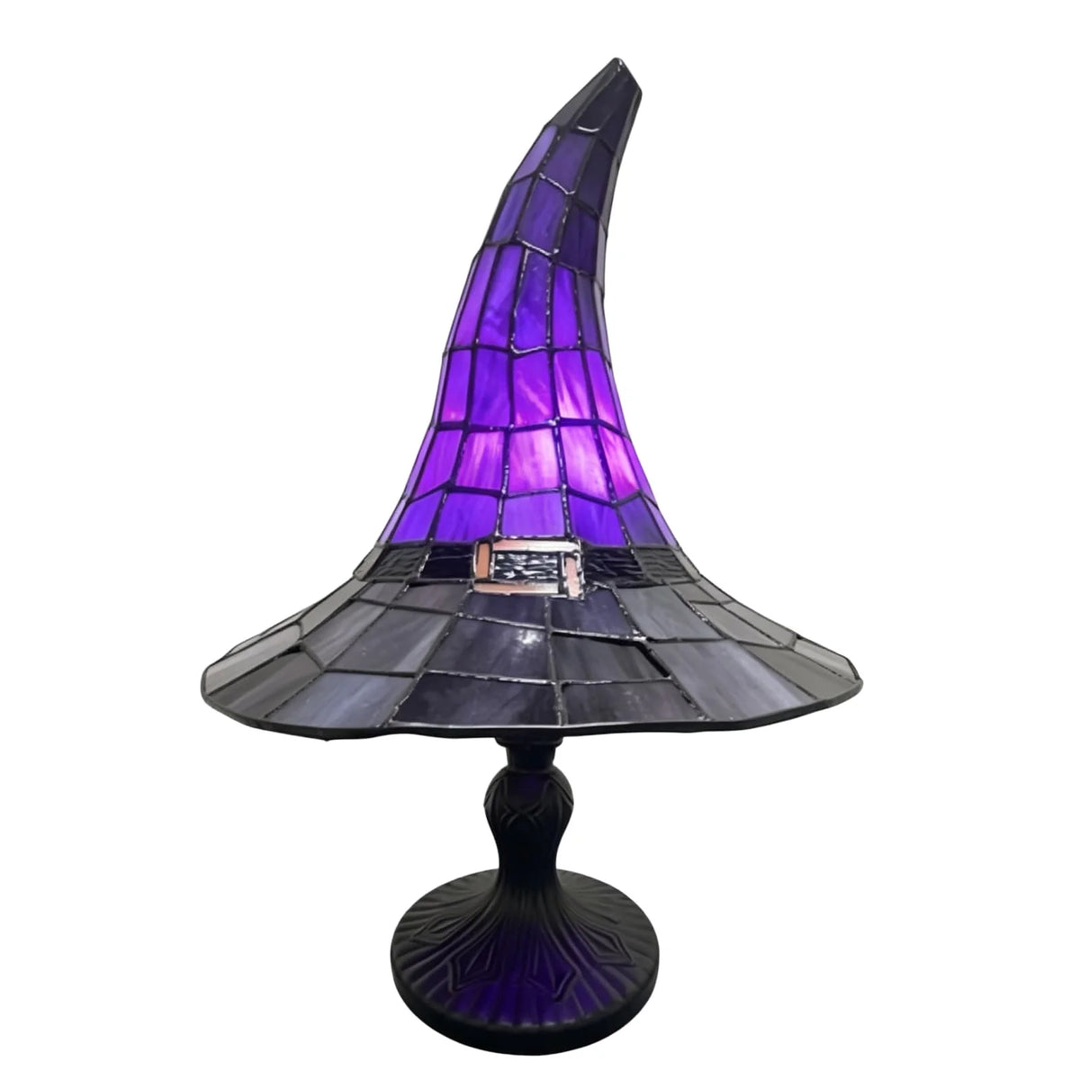 Stained Glass Witch Hat Lamp, Halloween Decoration Pink Purple Ghost Moon Small Tiffany Lamp, Gothic Indoor Halloween Table Decor Night Light - 11 Inch