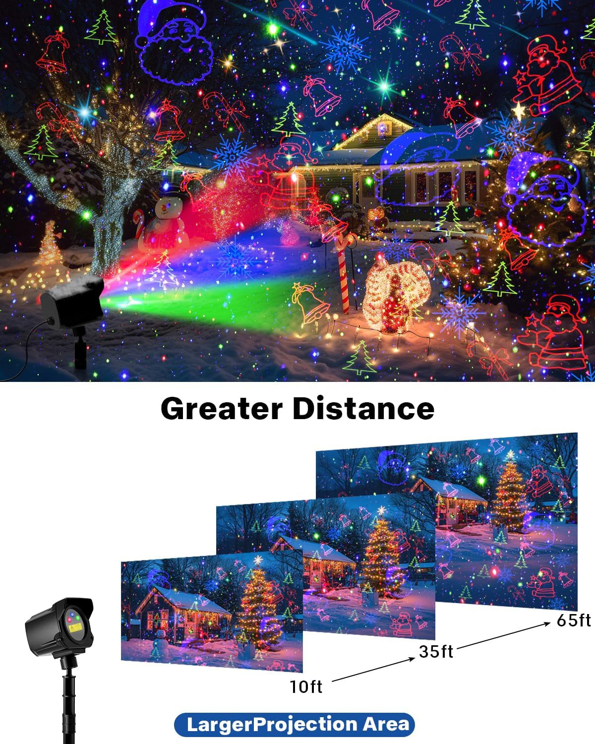 Laser Christmas Projector Lights Outdoor, 2025 Upgraded 3 Color Halloween Light Projector with Christmas Decorative Patterns, Waterproof, Indoor Holiday Decoration, Home Decor, Party, Garden