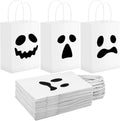24 Pieces Ghost Halloween Treat Bags Halloween Paper Gift Goodie Bags with Handles for Candy Party Favor Supplies(White,Classic Style)