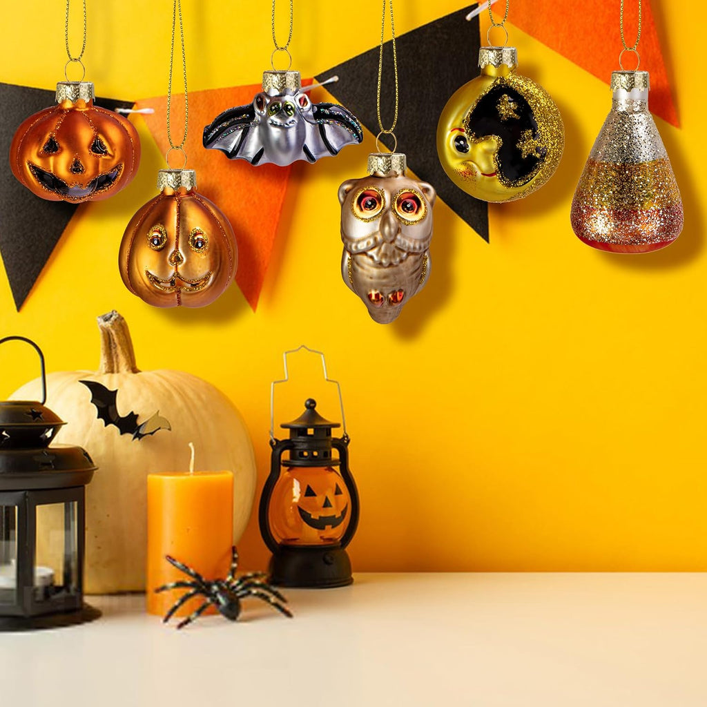 6 Pcs Halloween Glass Blown Hanging Ornaments, Halloween Spooky Tree Decor