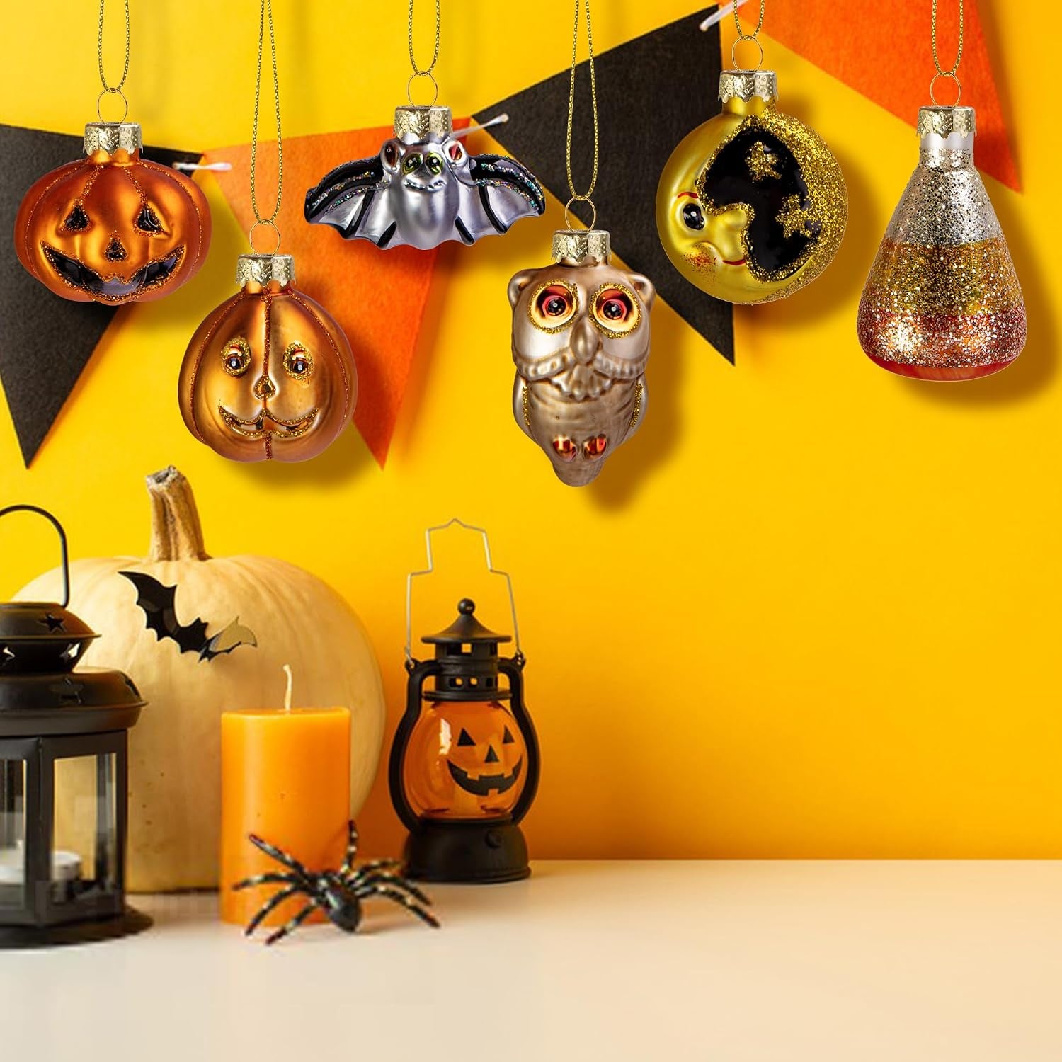 6 Pcs Halloween Glass Blown Hanging Ornaments, Halloween Spooky Tree Decor