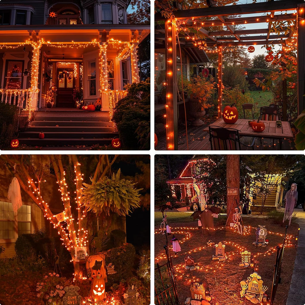 400 LED Orange Lights for Halloween Decor, Plug in with Remote