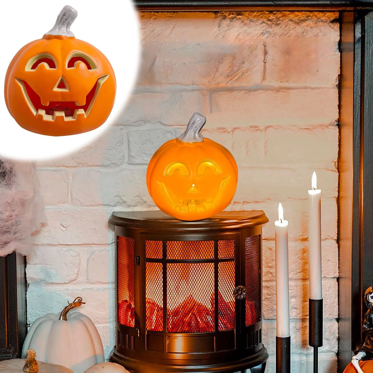 Dengmore 2026 Upgraded 8Inch Warm Light Pumpkin Lantern Scene Layout Halloween Decorations Light up Pumpkin 3D Fall Pumpkin Battery Operated Orange