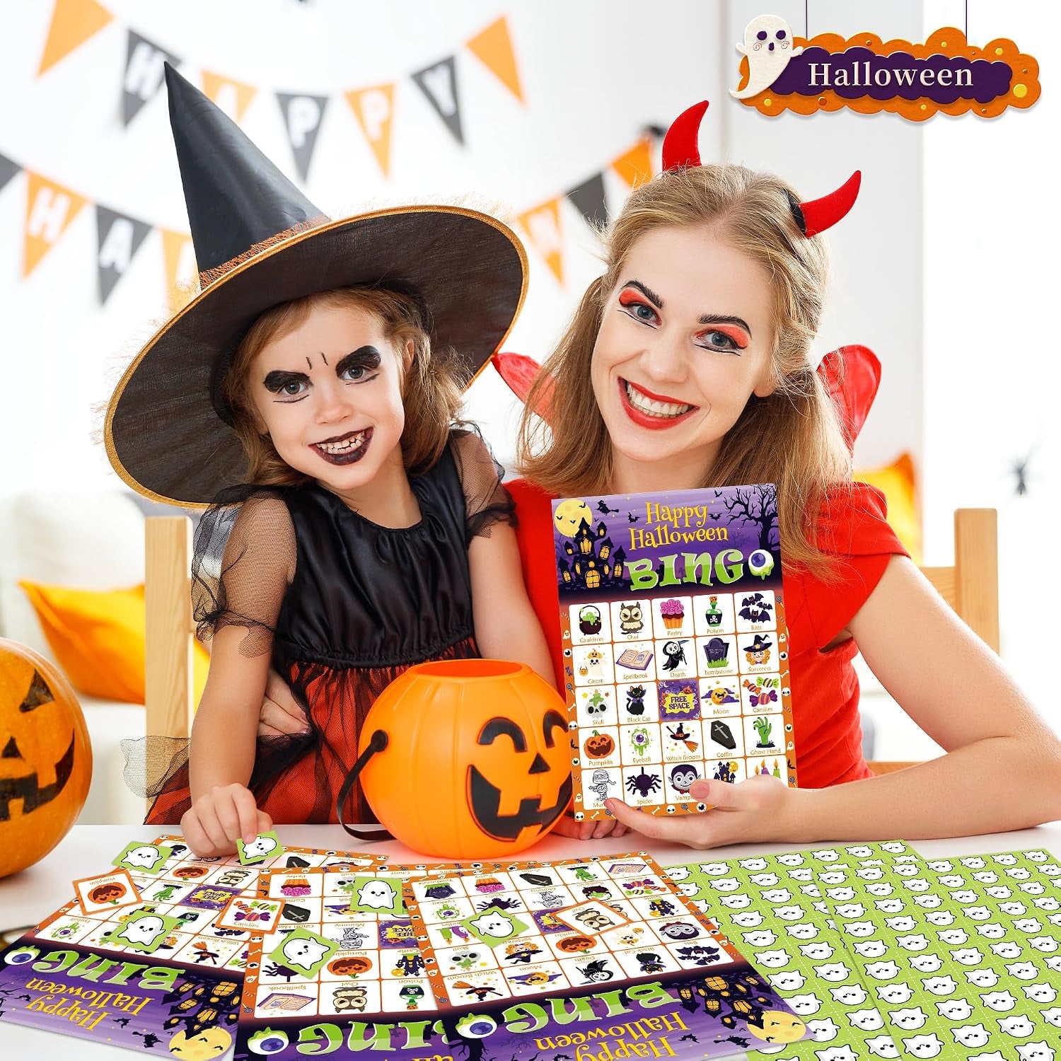 Halloween Games - Halloween Bingo for Kids | Halloween Party Favors - 24 Players Halloween Toys Gifts Party Supplies | Halloween Crafts Accessories Treats Activities for Family