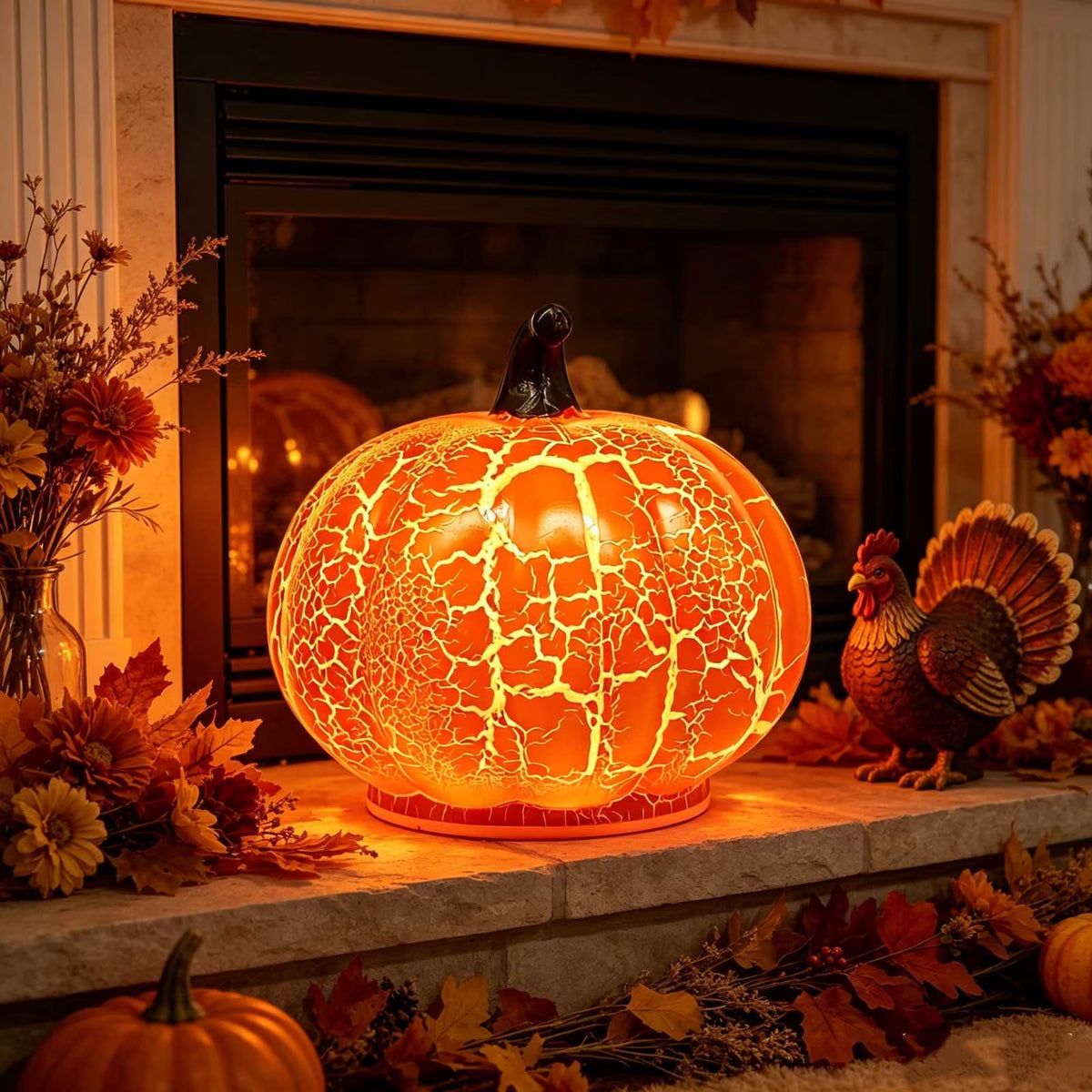 Dengmore 2026 Upgraded 8Inch Warm Light Pumpkin Lantern Scene Layout Halloween Decorations Light up Pumpkin 3D Fall Pumpkin Battery Operated Orange
