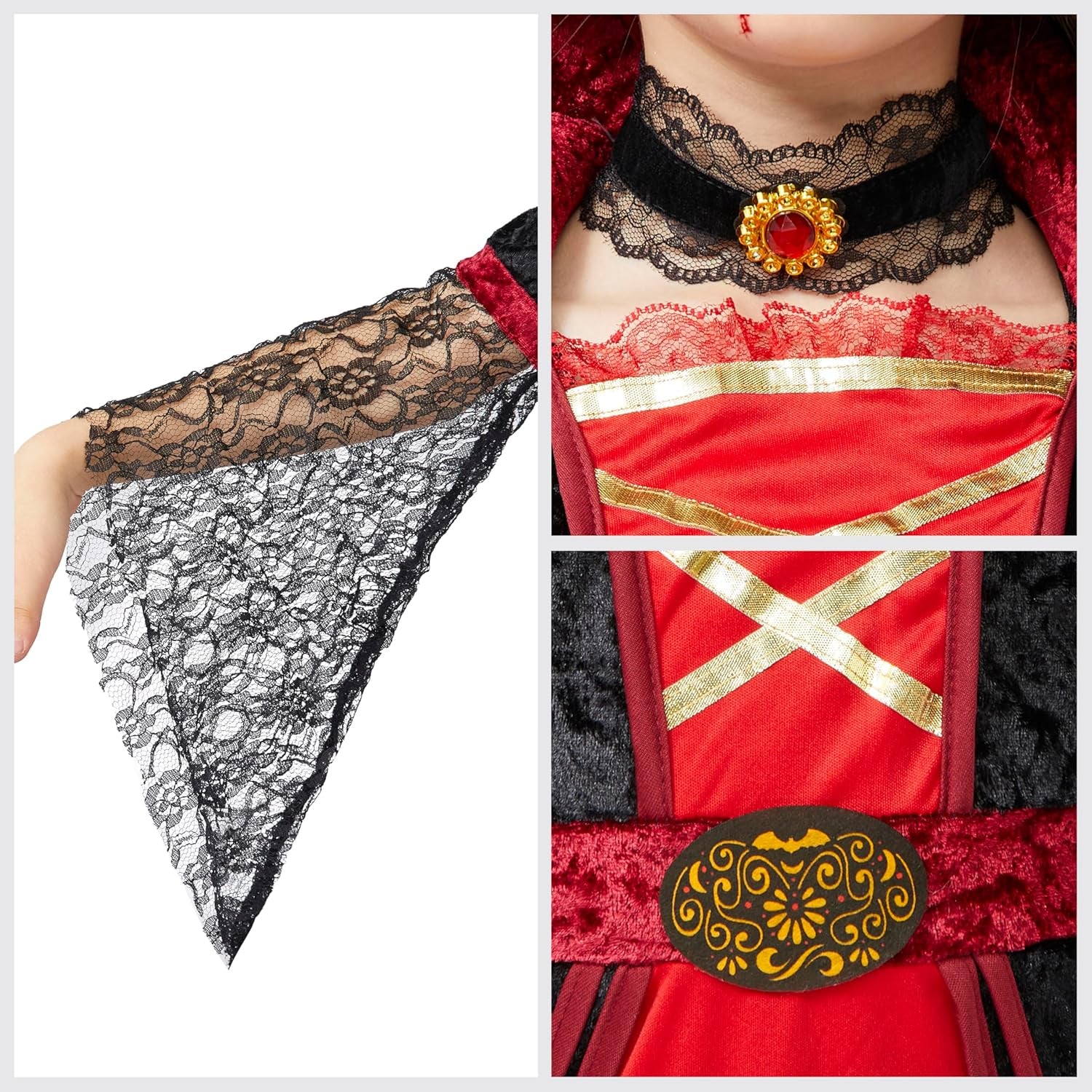 Royal Vampire Costume for Girls, Deluxe Set Halloween Gothic Victorian Vampiress Queen Costume