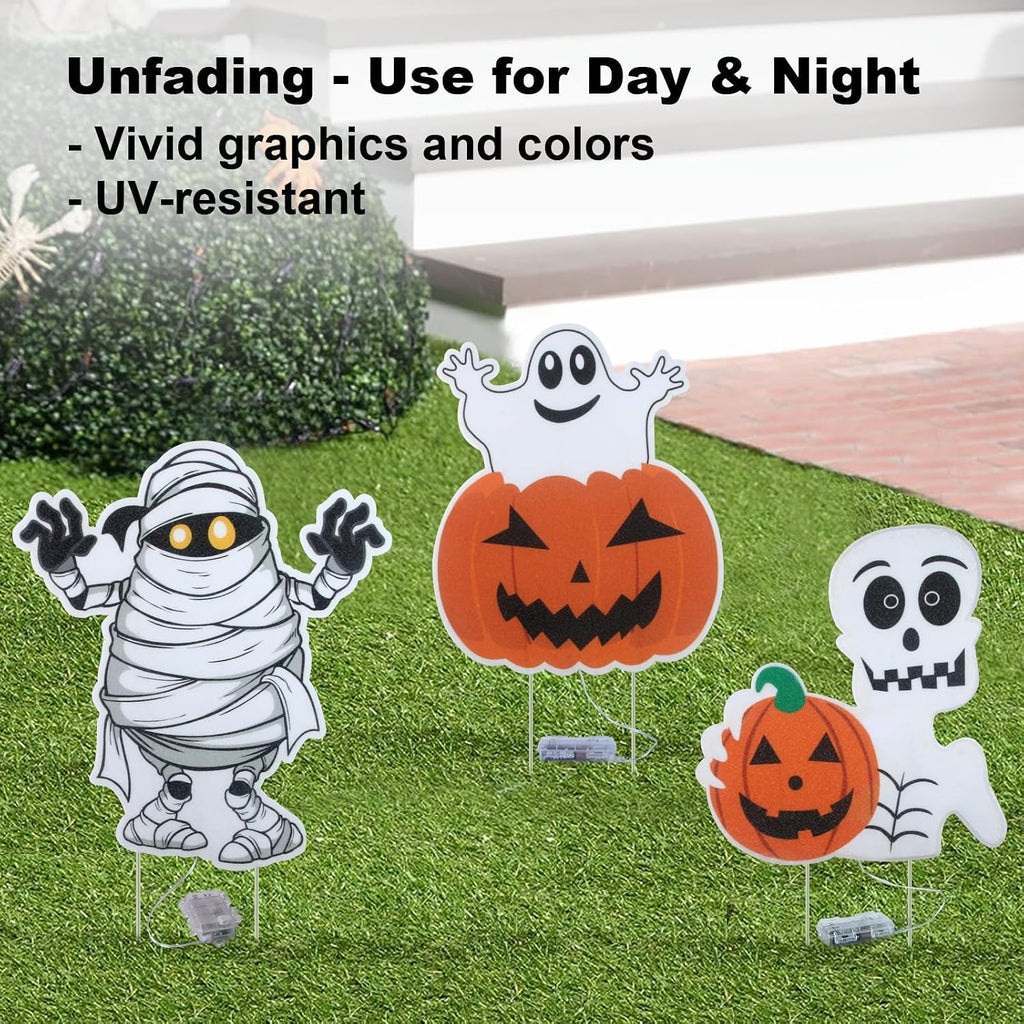 Halloween Decorations Outdoor Yard Signs - Lighted Pumpkin Ghost Stakes