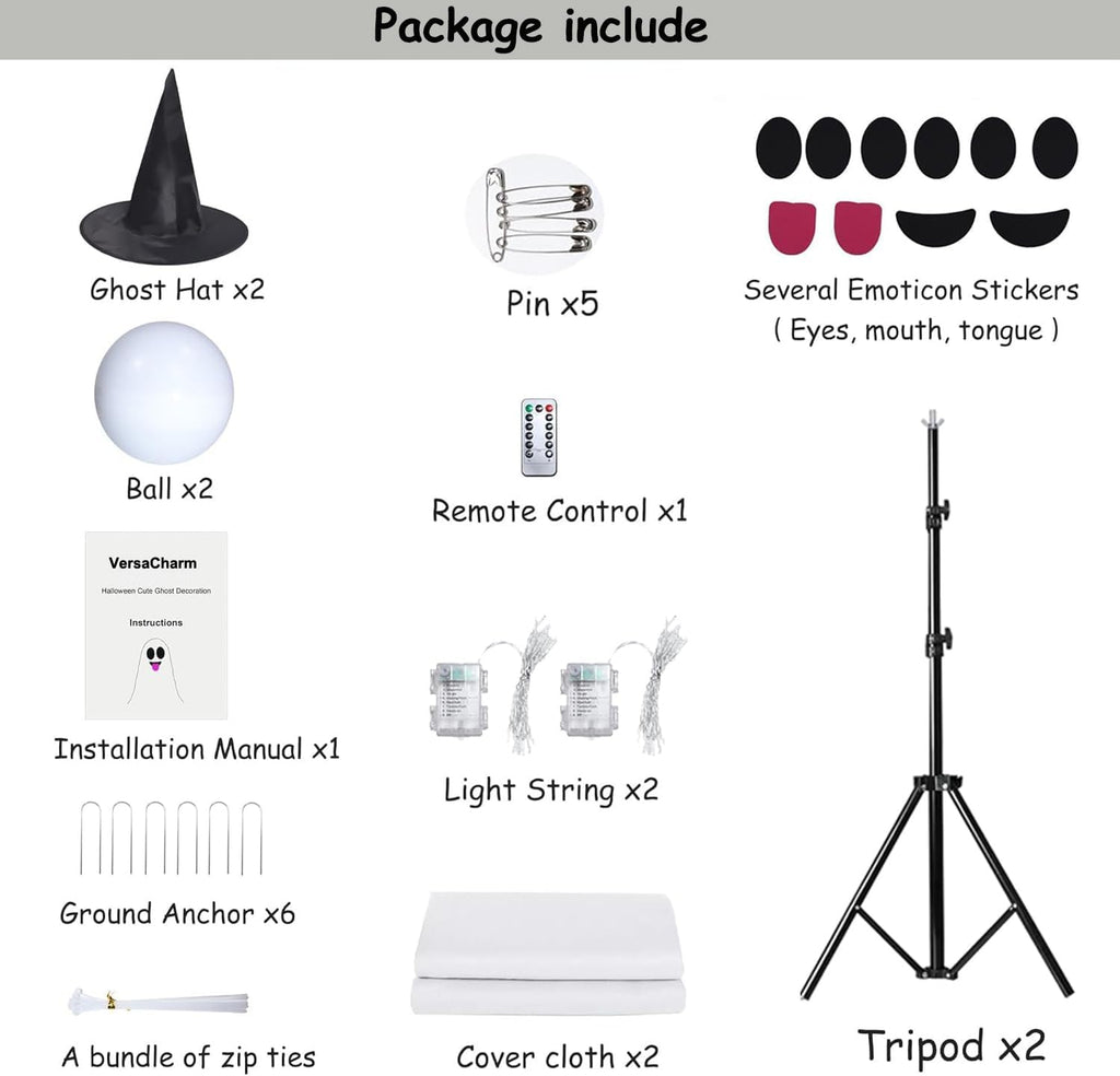 2Packs Halloween Decorations Outdoor,Halloweens Party Decoration Indoor,Light up Spooky Ghost with Remote Control String Lights,Halloween-Ghost for Yards Porches Gardens Lawn
