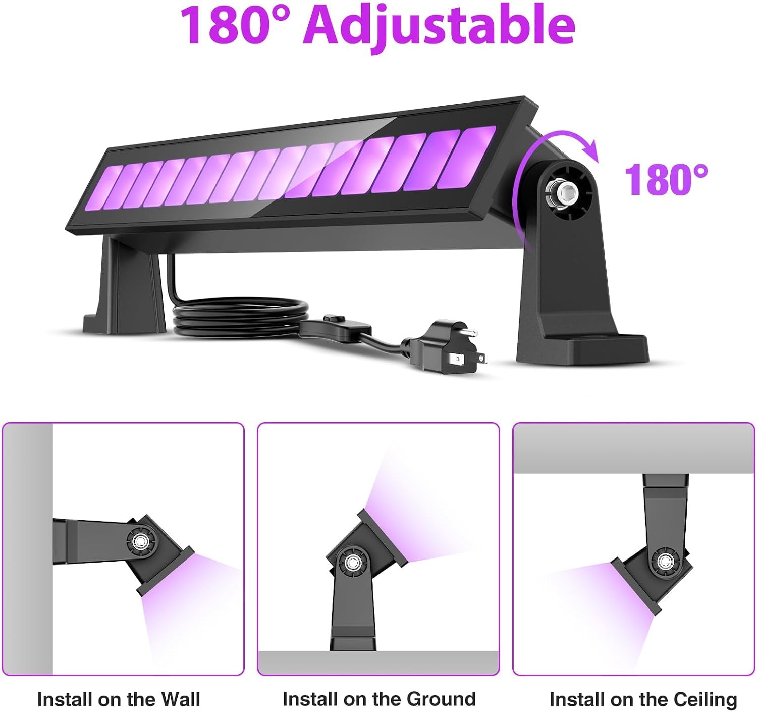 45W LED Black Light Bar,Black Lights for Glow Party,Waterproof Blacklight with Plug & Switch, Halloween Light for Glow in the Dark Party Supplies,Bedroom,Body Paint,Stage Lighting,2 Pack