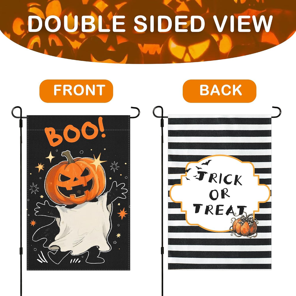 Halloween Pumpkin Ghost Garden Flag -12X18" Spooky Seasonal Holiday Flag