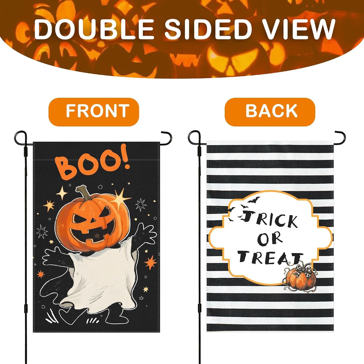 Halloween Pumpkin Ghost Garden Flag -12X18" Spooky Seasonal Holiday Flag